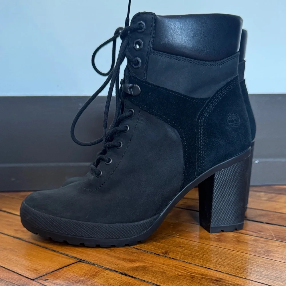 Timberland Camdale Women's Black Lace-Up Heeled Boots - Size 7.5 - Picture 2 of 9